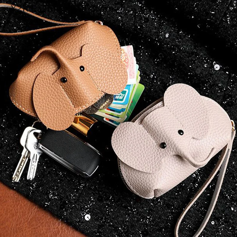 Creative Cute PU Leather Elephant Money Bag Women Coin Purse With Key Ring Portable Girls Mini Card Holders Zipper Storage Bags