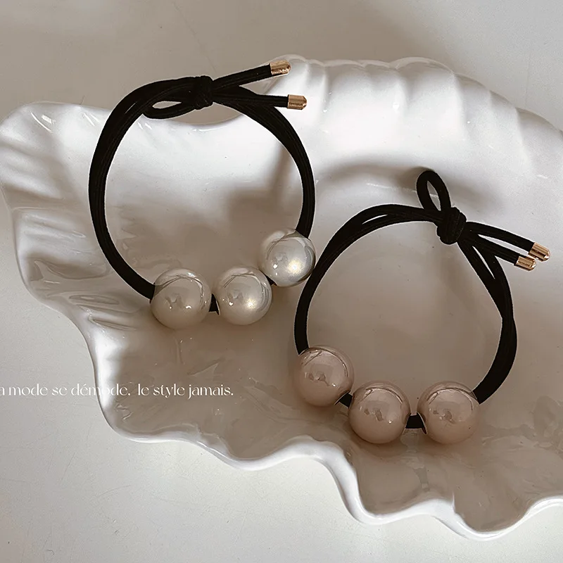 Резинка для волос с искусственным жемчугом, простая двухслойная черная резинка с узлом, в Корейском стиле, три штуки