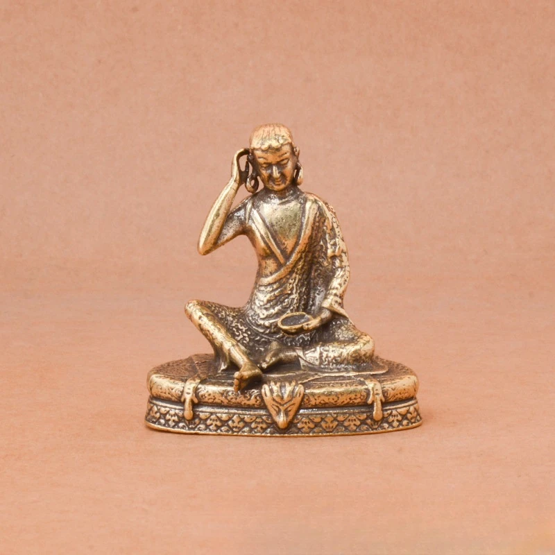Brass Retro Milarepa Buddha Statue Handicraft Desk Decoration Ornament