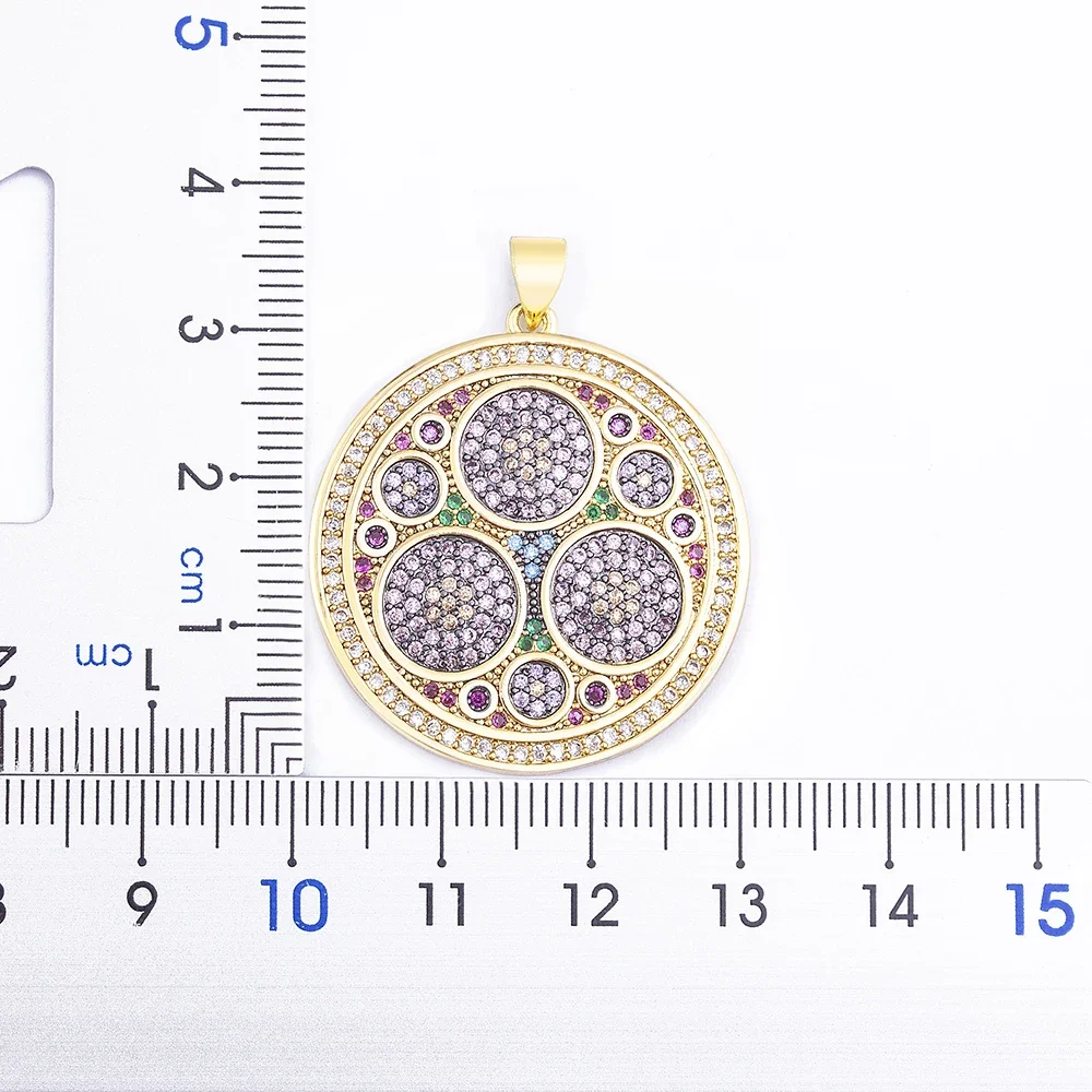 Nidin Combination Round Zircon Inlay Design Gold Plated Charm Bohemian Style Metal Tag Necklace DIY Jewelry Crafts Party Gift