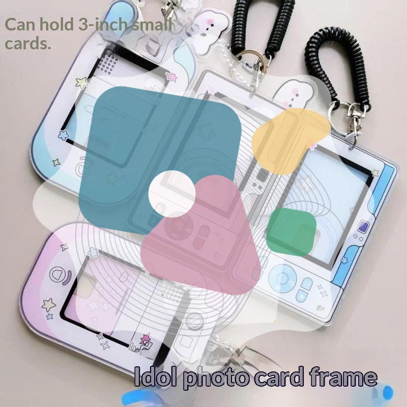 1Pcs Cute Camera Shaped Acrylic Photocard Holder With Coil Lanyard Clear Window Anti Drop Design For Kpop Fans Collecting Idol