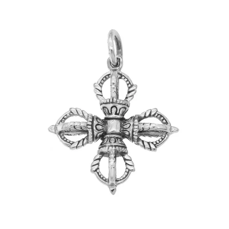 

100% 925 Silver Tibetan Dorje Pendant Sterling Buddhist Vajra Amulet Pendant