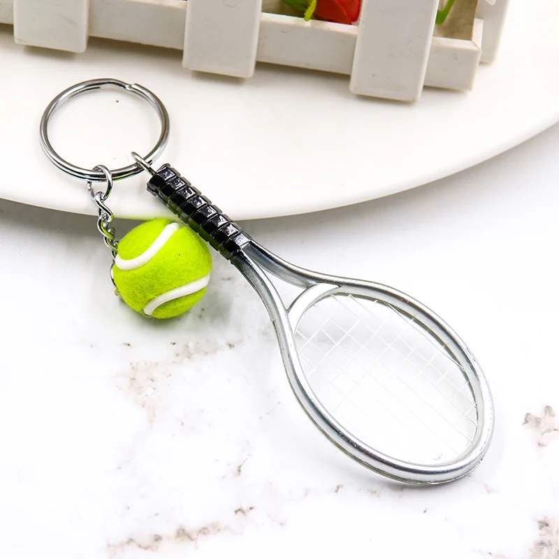 Mini Simulation Golf Racket Ball Pendant Keychain Metal Tennis Keyring Sports Clubs Purse Charm Holder Bag Ornament Jewelry Gift