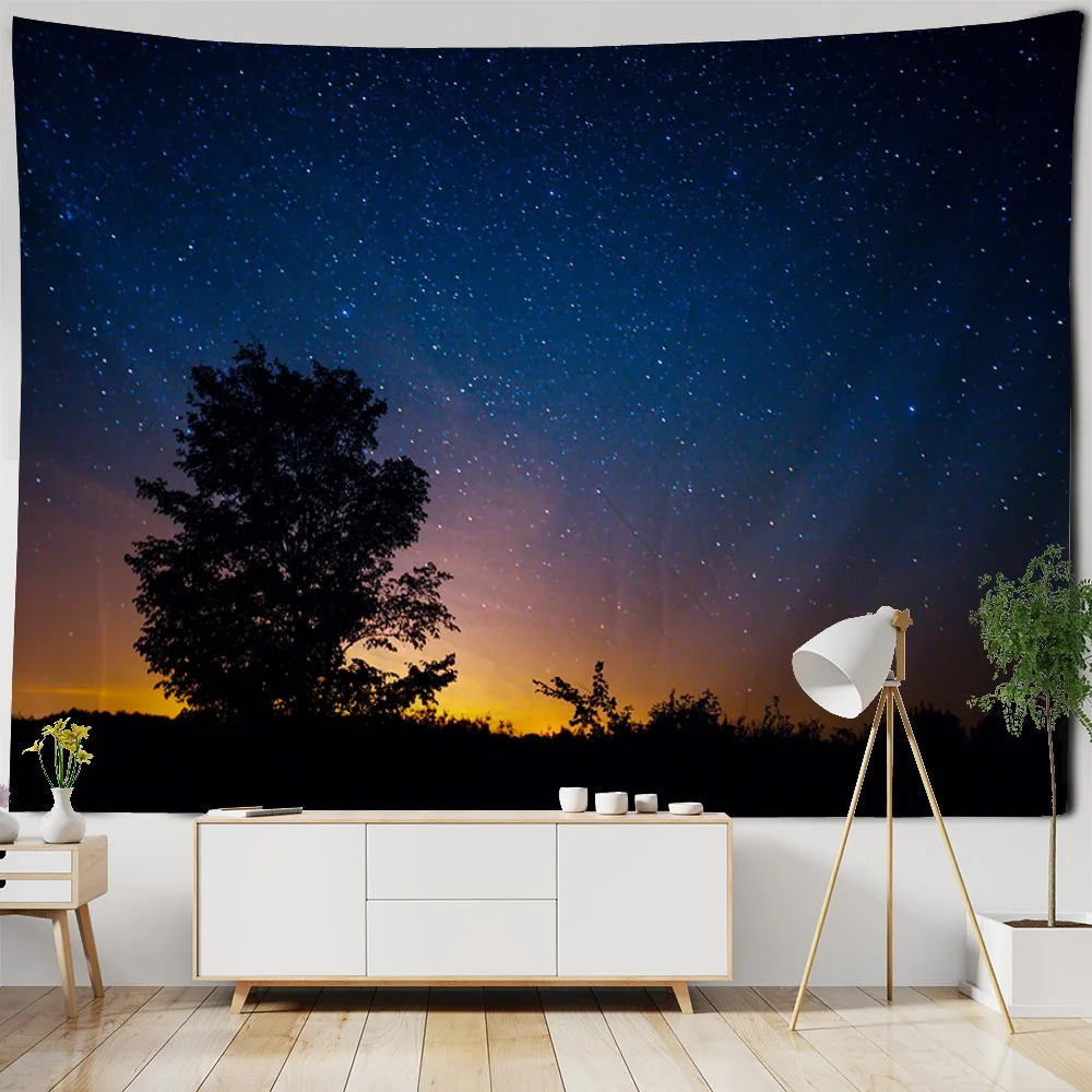 Starry Sky Forest tapestry, forest night sky, polyester fiber, bedroom decoration, psychedelic hippie poster, gift for friends