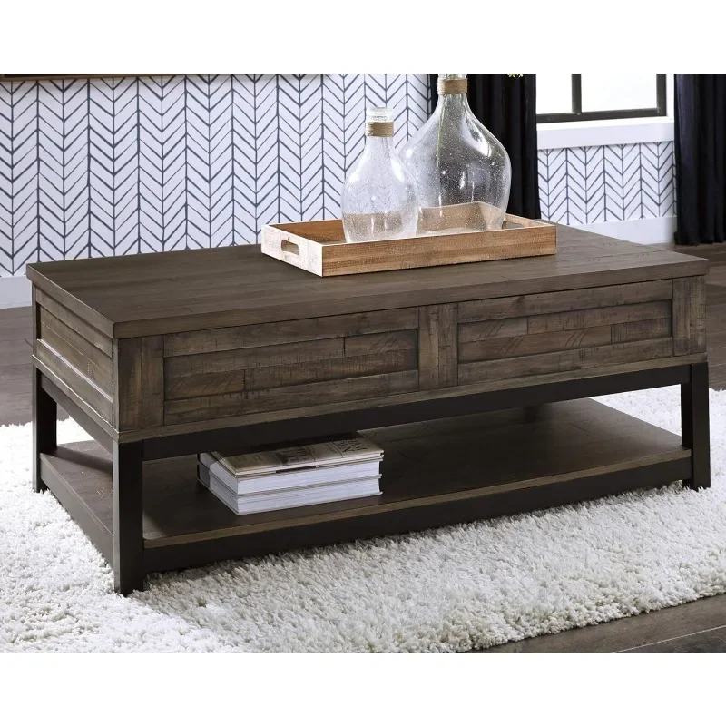 Rustic Rectangular Lift Top Coffee Table and Fixed Lower Shelf