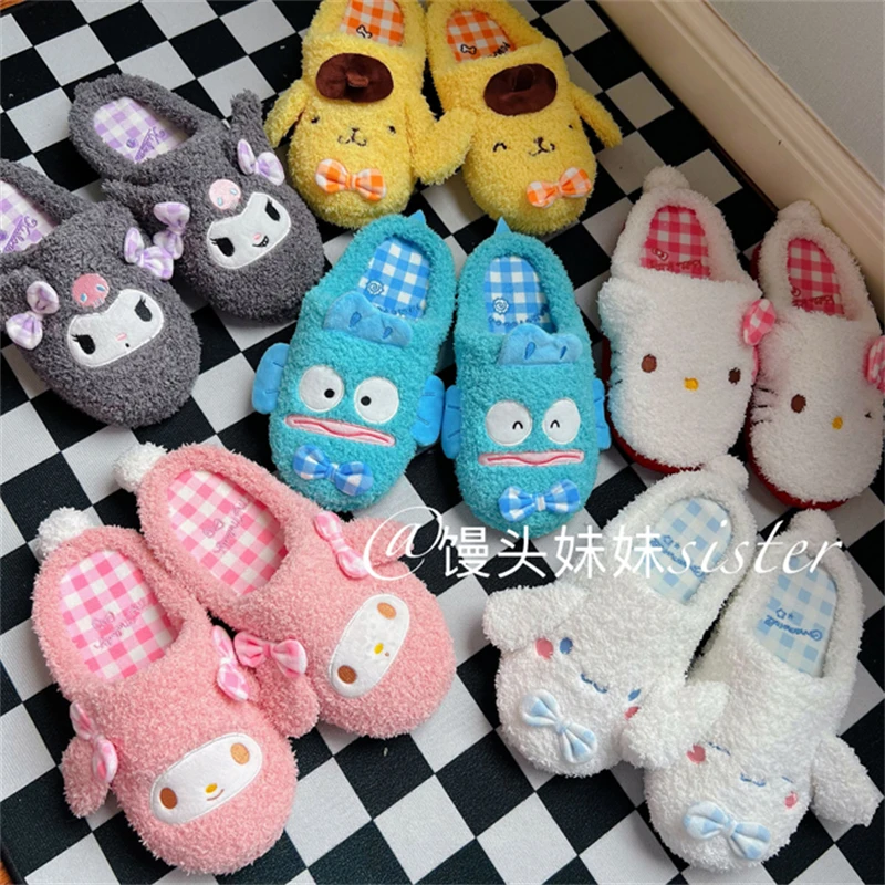 

Japanese Style Cute Slippers My Melody Kuromi Plush Shoes Cinnamoroll Fashion Indoor Shoes For Girl Autumn Winter Flat Non-slip