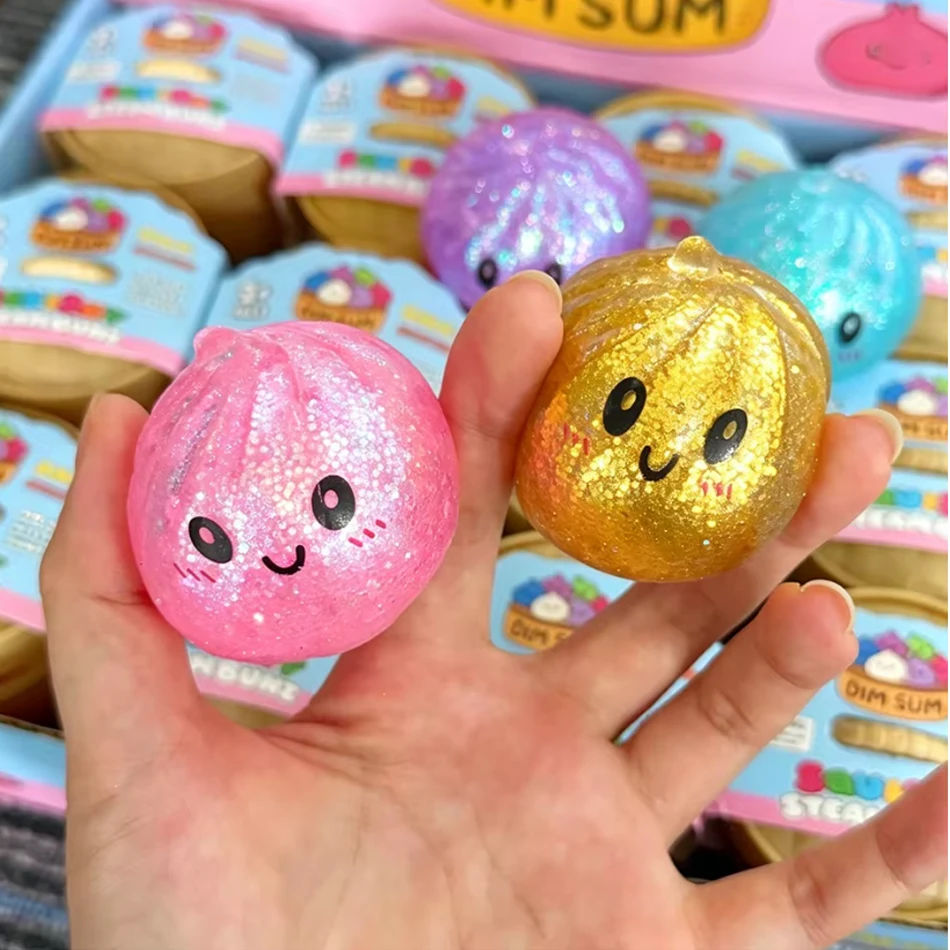 Glitter Dumpling Squishy ULTRA RARE Gold Glitter Hidden Edition Dumplings Sensory Steamer Soft TPR Dough Ball for Stress Relief view 3