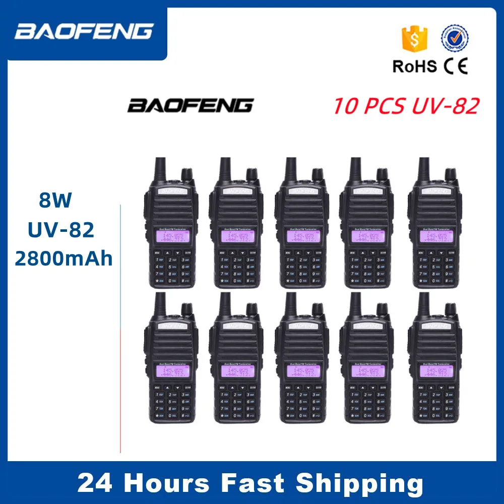 10/2pcs 100% Original BaoFeng Walkie Talkie UV-82 8W Dual Band 136-174&400-520MHz 2-Way Radio With 2800mAh Battery Transceiver