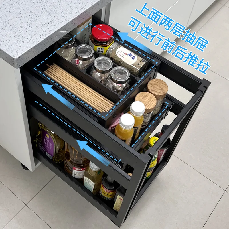 Cestino per condimenti con pompa centrale interamente in alluminio, cesto per armadio, cucina, cucina, armadio stretto, cremagliera per condimenti, cassetto verticale