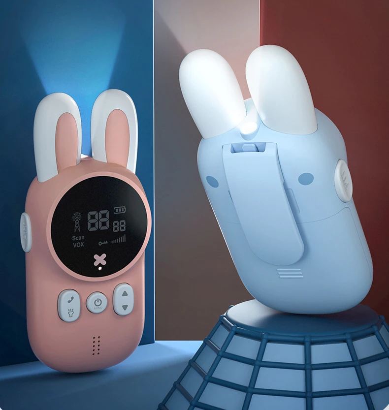 New 2PCS Rabbit Walkie Talkie 3KM Range Handheld Transceiver UHF Radio Lanyard Children Birthday Gift Mini Kids Toys Interphone