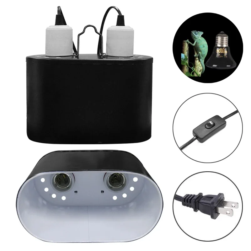 Reptile Light Fixture for Reptile Dome Uvb Light Fixture Dual Lamp Cap Combo Integration Design Heat Lighting Lamp Kit