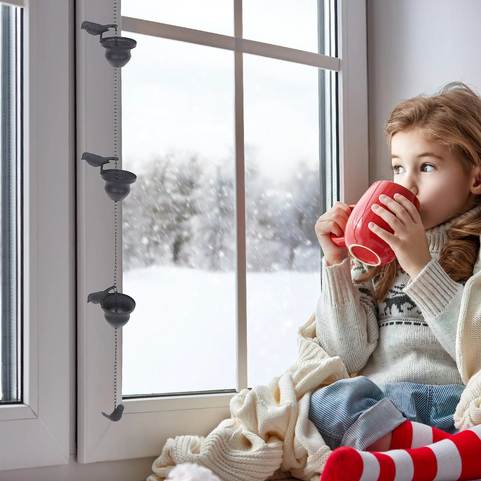 

Vintage Rain Chain Elegant Rainwater Diverter for Garden Patio Courtyard Artistic Ironwork Melodic Sounds Weather