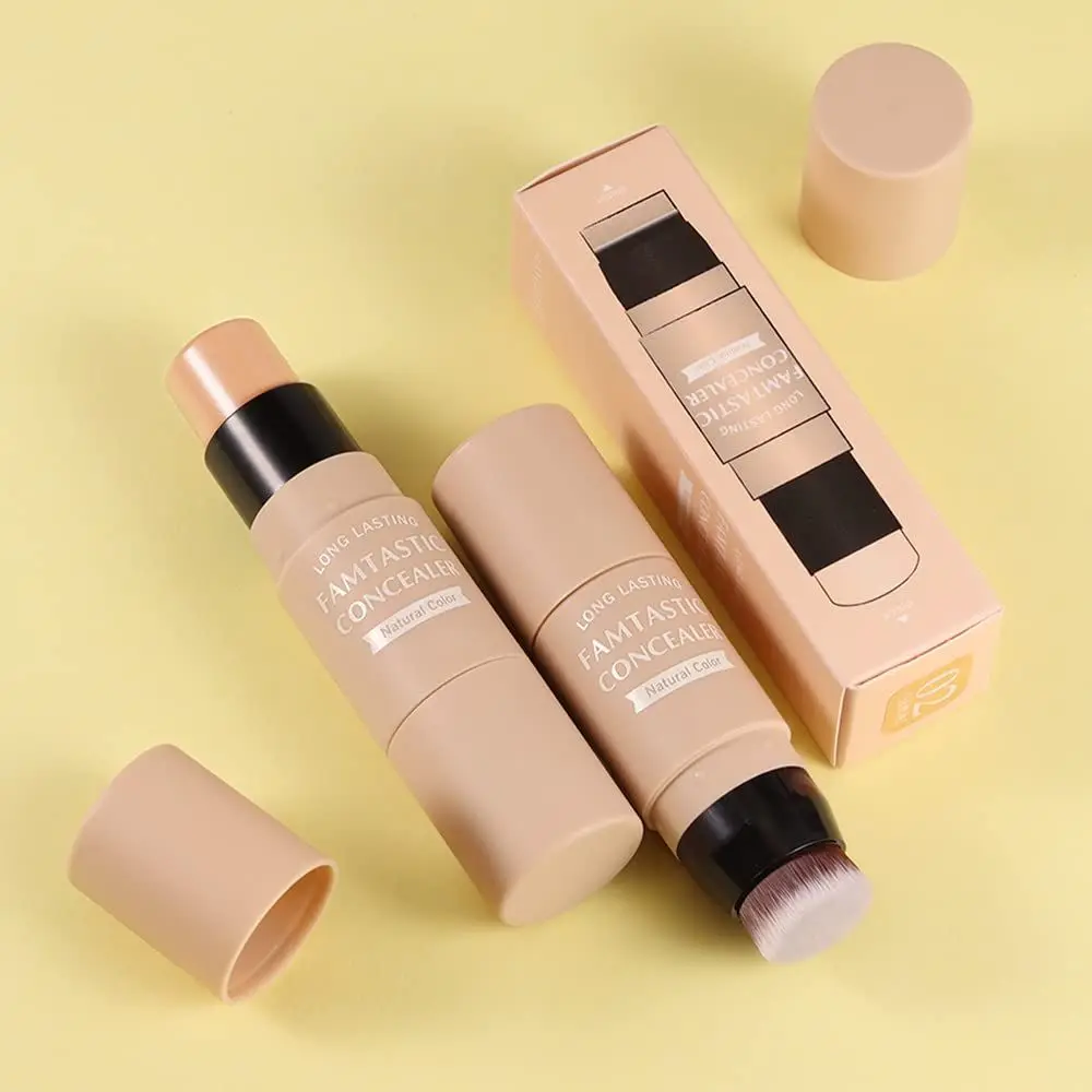 Aufhellende cremige Quick-Fix Highlighter Stick glatter feuchtigkeit spendende Concealer Kontur neutrales Make-up Doppelkopf mit Pinsel