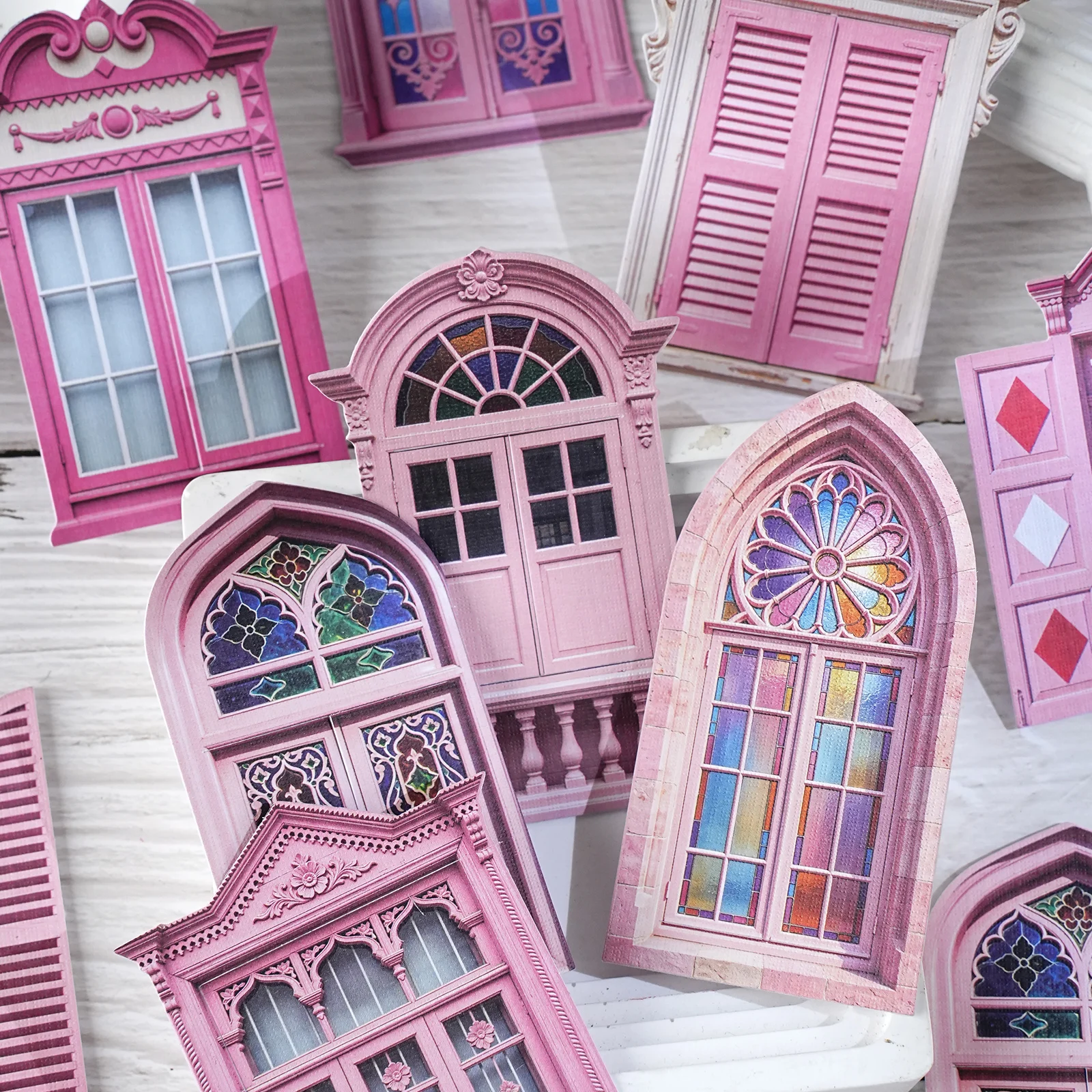 Etori Life 20 piezas de pegatinas decorativas de estilo arquitectónico dulce, varios elementos de marcos de ventana tallados en rosa de estilo americano, pegatinas decorativas hechas a mano para fondos, adecuadas para computadoras portátiles, decoraciones de ventanas, bolsos, libros de pegatinas, postales y sobres, cascos y bicicletas, materiales para scrapbooking, artículos de decoración de oficina, artículos escolares, temporada de regreso a clases, pegatinas de papelería para niños.