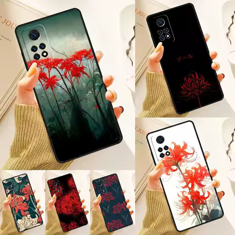 Red Lycoris Flowers Case For Samsung Galaxy S24 Plus S23 S20 S21FE Lite S22 Ultra Note 20 S8 S9 S10 Phone Coque