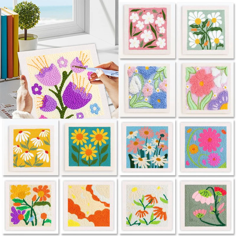 

Flower Punch Needle Embroidery Package DIY Punch Needle kits Handmade Poke Sewing Cross stitch Embroidery frame Home decor