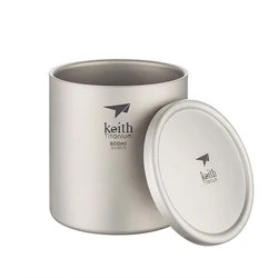 Keith Titanium Cups and Mugs Double Wall Mugs for Drinking Tea Coffee Hot Soup Suit For Travel and Camping Cups 600ml