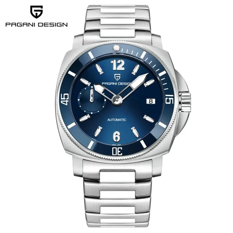 PAGANI DESIGN PD-1820 Men Automatic Mechanical Watch, Full Stainless Steel, Sapphire Glass, Date Display, 10Bar Waterproof Lumin