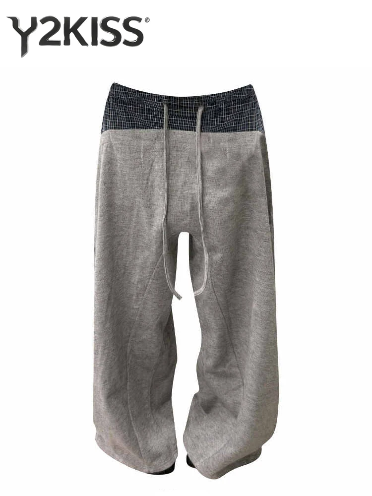Women American Retro Sweat Pants 2000s Baggy Men Joggers Long Trousers Patchwork Wide Fit Y2k Harajuku Japanese Loose Casual New