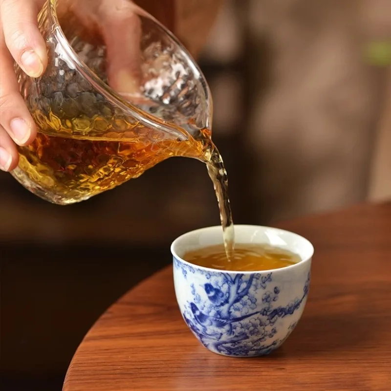 Jingdezhen Blue‑white Magpie‑on‑Plum Master Cup Chinese Floral Bird Kung Fu Tea Tasting Cup For Home Guest Use