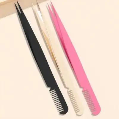 3 قطعة ملاقط رمش من الفولاذ المقاوم للصدأ الدقة لاش المشبك لملحقات رمش حجم السفر أدوات التجميل مع مشط متعدد الاستخدام