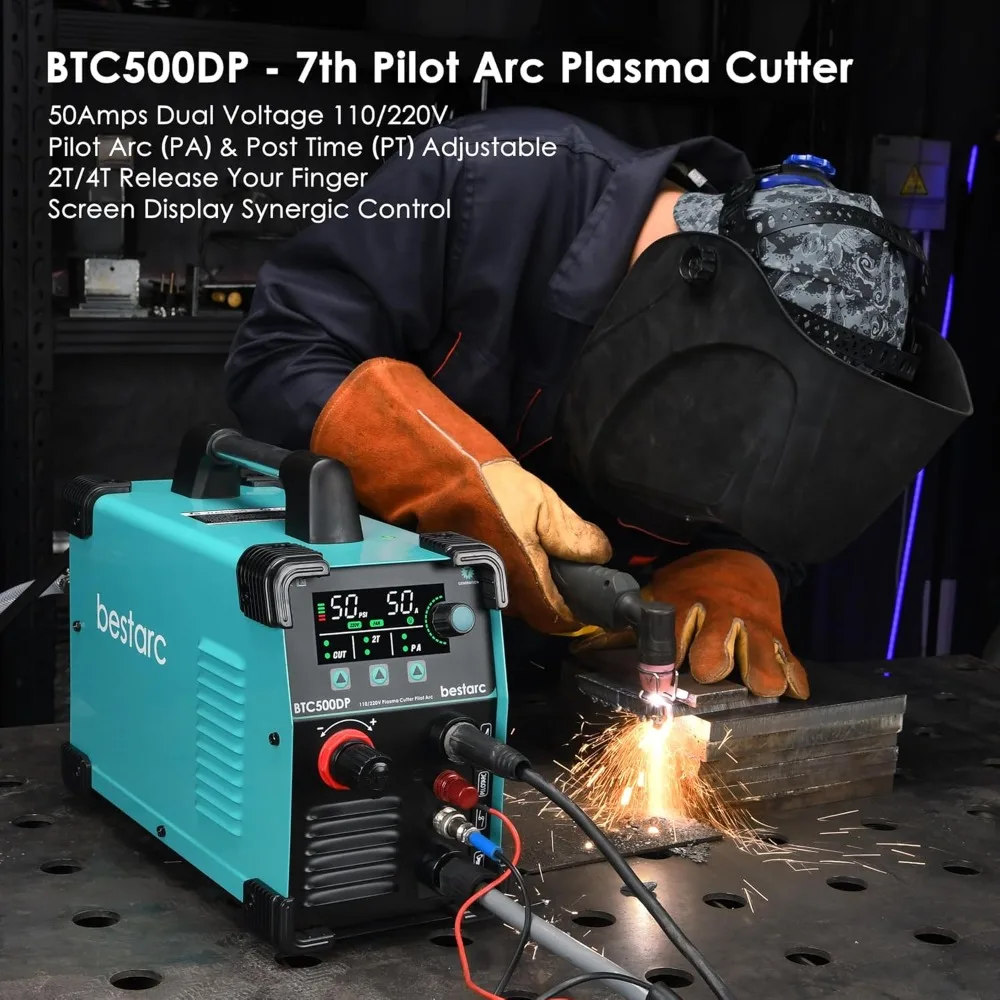 Plasma Cutter Pilot Arc, with [Air Sensor Technology] 50Amps Screen Display Dual Voltage 110/220V Digital Plasma Cutting Machine