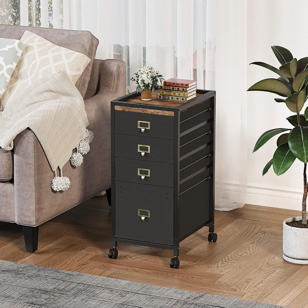 4-Drawer Waterproof Bathroom Storage Organizer with Metal Frame & MDF Top Slim Fabric Dresser Cabinet Space-Saving Vanity Unit for Small Laundry Room
