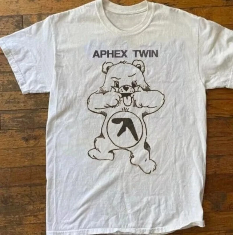 Retro Street Style Aphex Twin Bear Pattern T-shirt Fan Gift Retro Street Style Daily Casual Comfortable Dressing