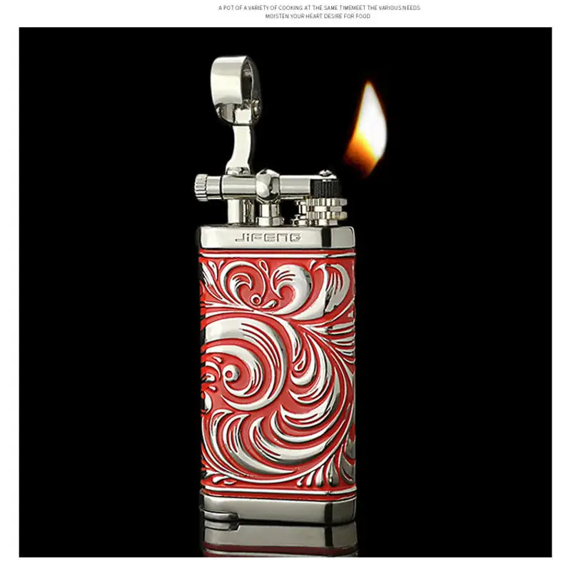 Genuine JIFENG Grinding Wheel Pipe Butane Lighter with Pipe Personality Retro Metal Rocker Lighter Rolling Trays Gift for Men