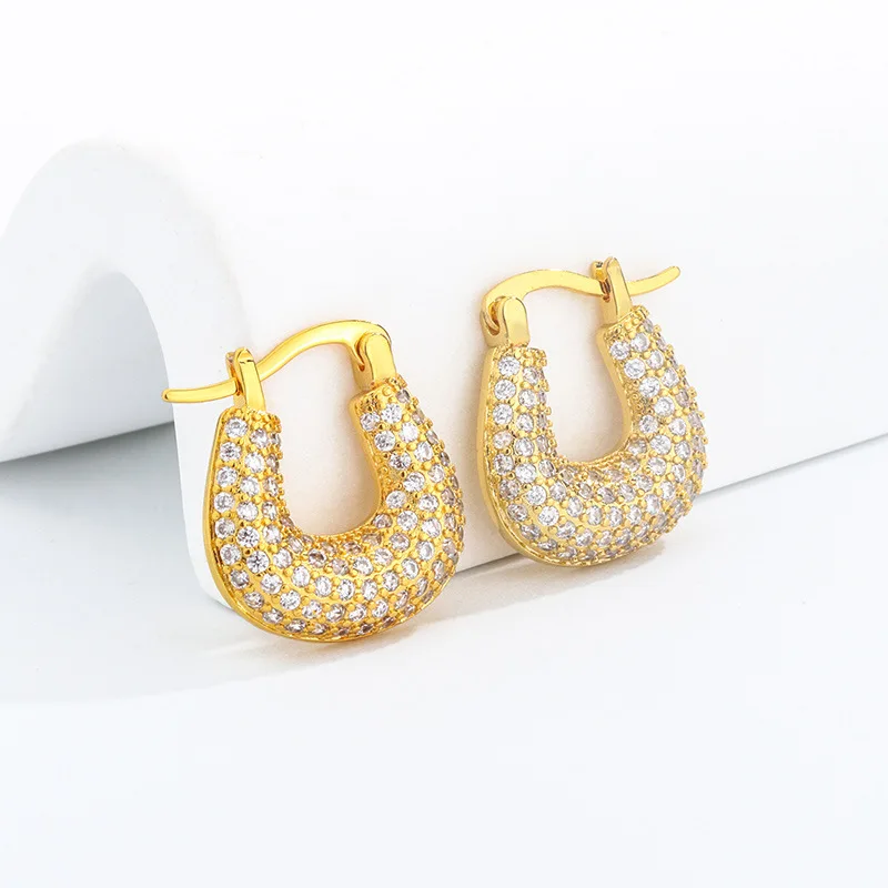 Conjunto de pendientes de aro con diamantes en forma de U para mujer, aretes de circonita Simple, Color dorado, regalo de fiesta de celebración, 2 piezas