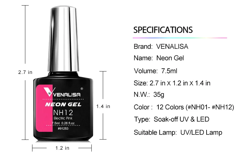 7,5ml Venalisa Nagel-Gel-Lack Ultra Neon Pink Sommerliche Wunderschöne Farbe Abziehbarer UV-LED-Gel-Lack Glitzer-Lack Nagel-Maniküre – Detail 4