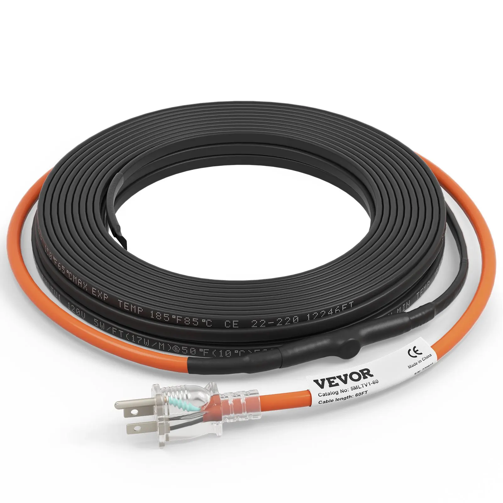 

Self-Regulating Pipe Heating Cable, 60-feet 5W/ft Heat Tape For Pipes Freeze Protection, Protects PVC Hose, Metal And Plastic