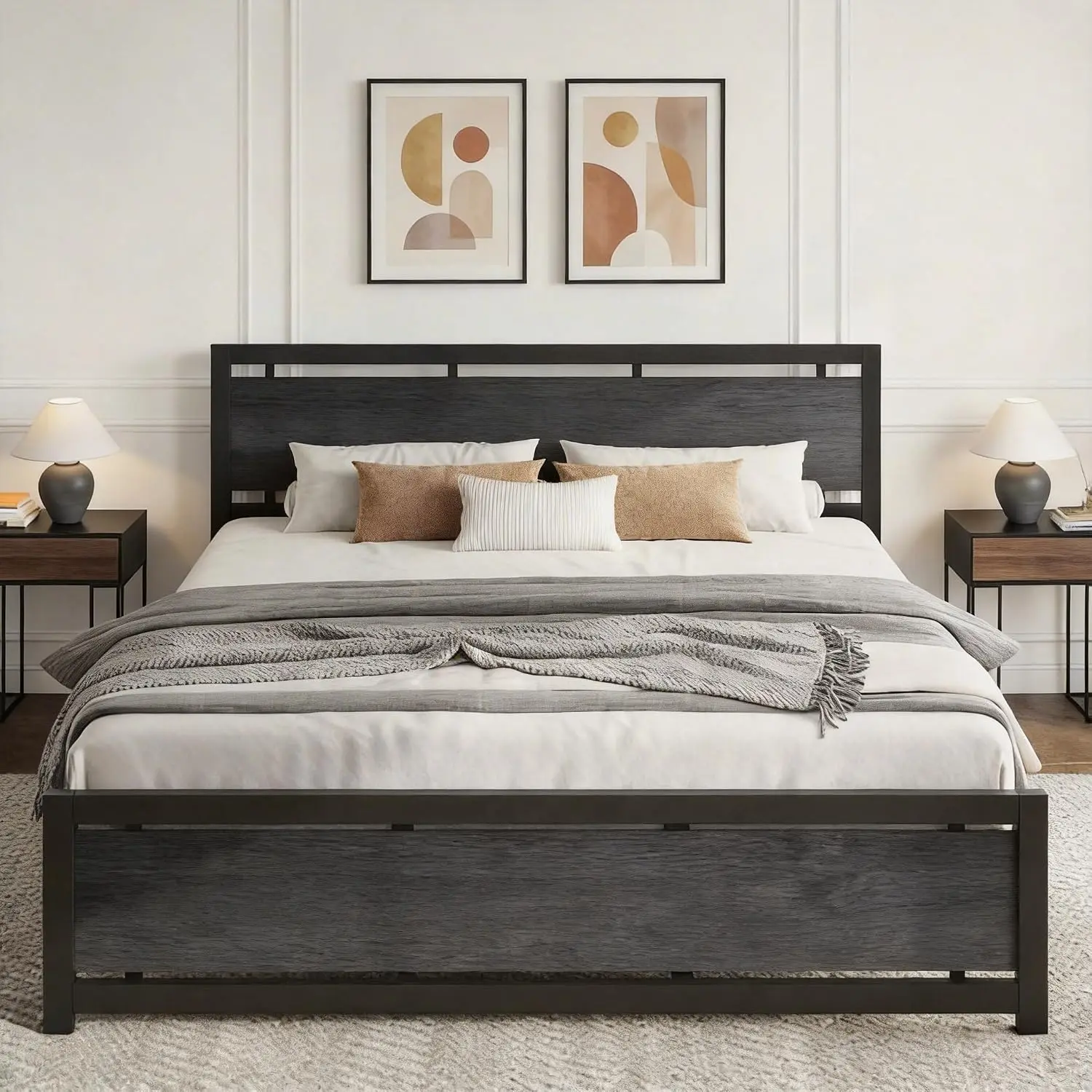California King Bed Frame with Headboard & Footboard, Metal Platform, No Box Spring Needed, Customized