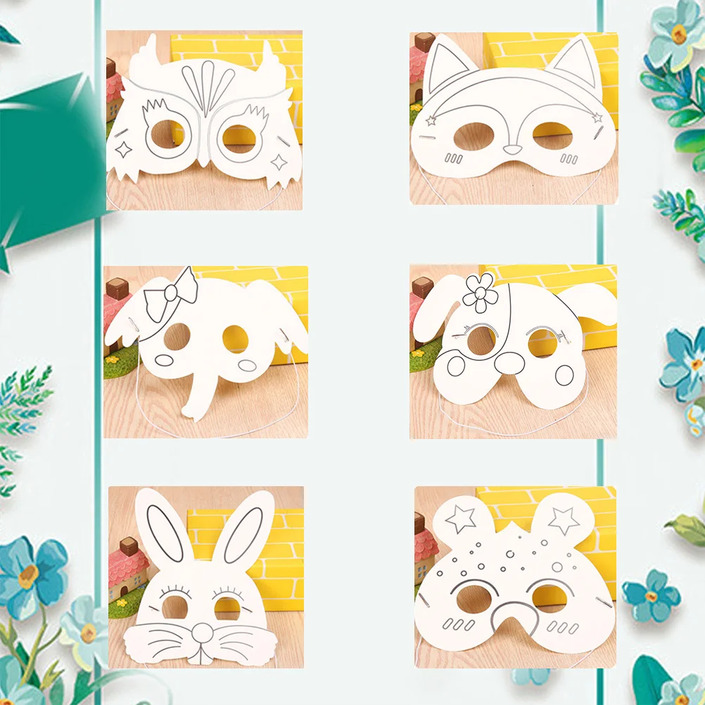 24 pçs máscaras de animais em branco diy artesanato para crianças pintura decorada glitter gemas festa favores aniversário zoológico atividade arte