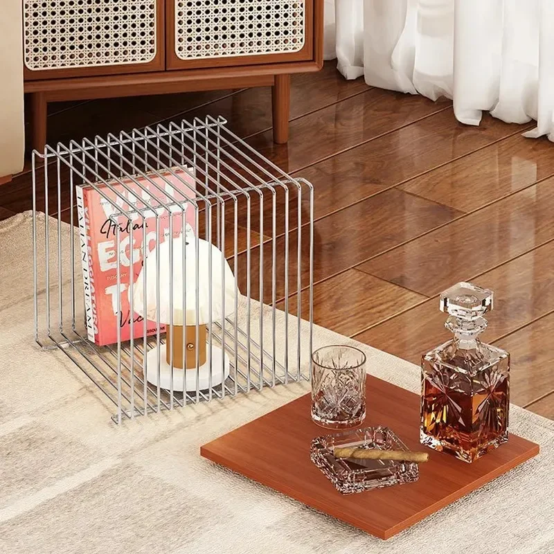 Stainless Steel Wrought Iron Coffee Table Side Table Combo Minimalist Line Design Book Newspaper Storage Household Creative