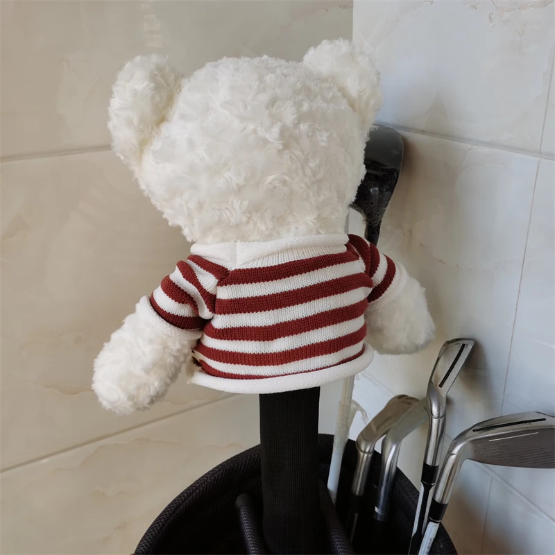 White Teddy Bear Golf Wood Head Covers For Driver Fairway Hybrid Club Headcovers Plush Protector