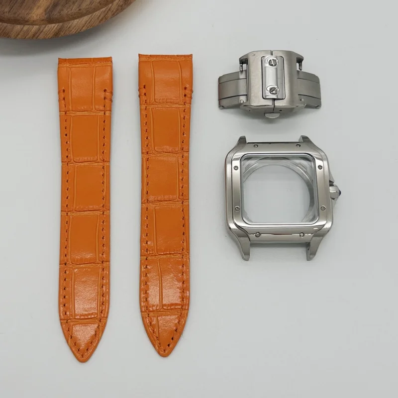 Kwadratowa złota koperta zegarka 38 mm, skórzany pasek do zegarka Sandoz NH36 NH35 NH70, mechanizm do modyfikacji zegarka z tarczą 27 mm i wskazówkami.