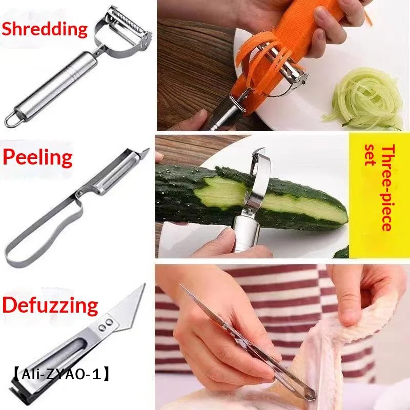 【O】1/3Pcs Stainless Steel Vegetable Peeler Set Multifunctional Fruit Slicer Cutter Tools Potato Carrot Grater Julienne Peeler