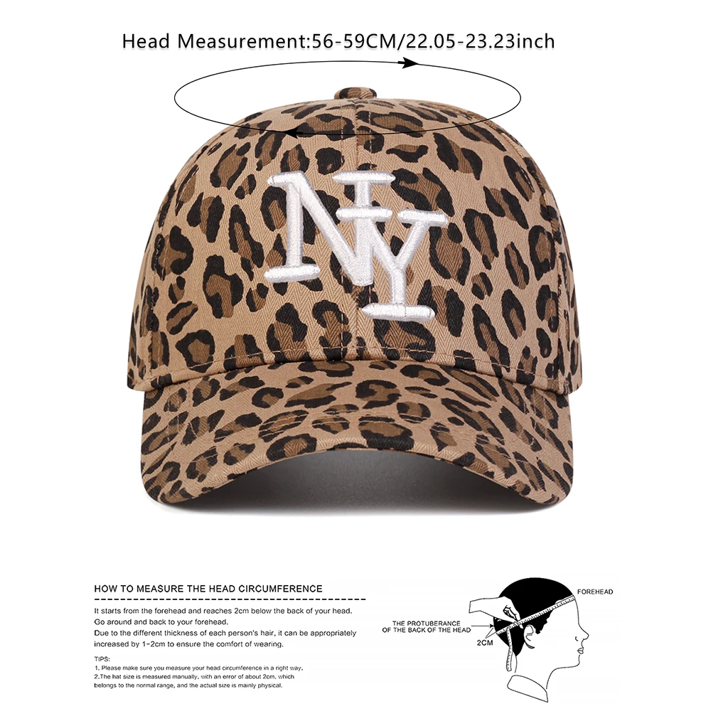 1 قطعة قبعة بيسبول مطرزة بحروف الفهد في نيويورك للنساء ، قبعة عصرية للشارع غير رسمية لفصل الربيع والخريف والسفر والعطلات