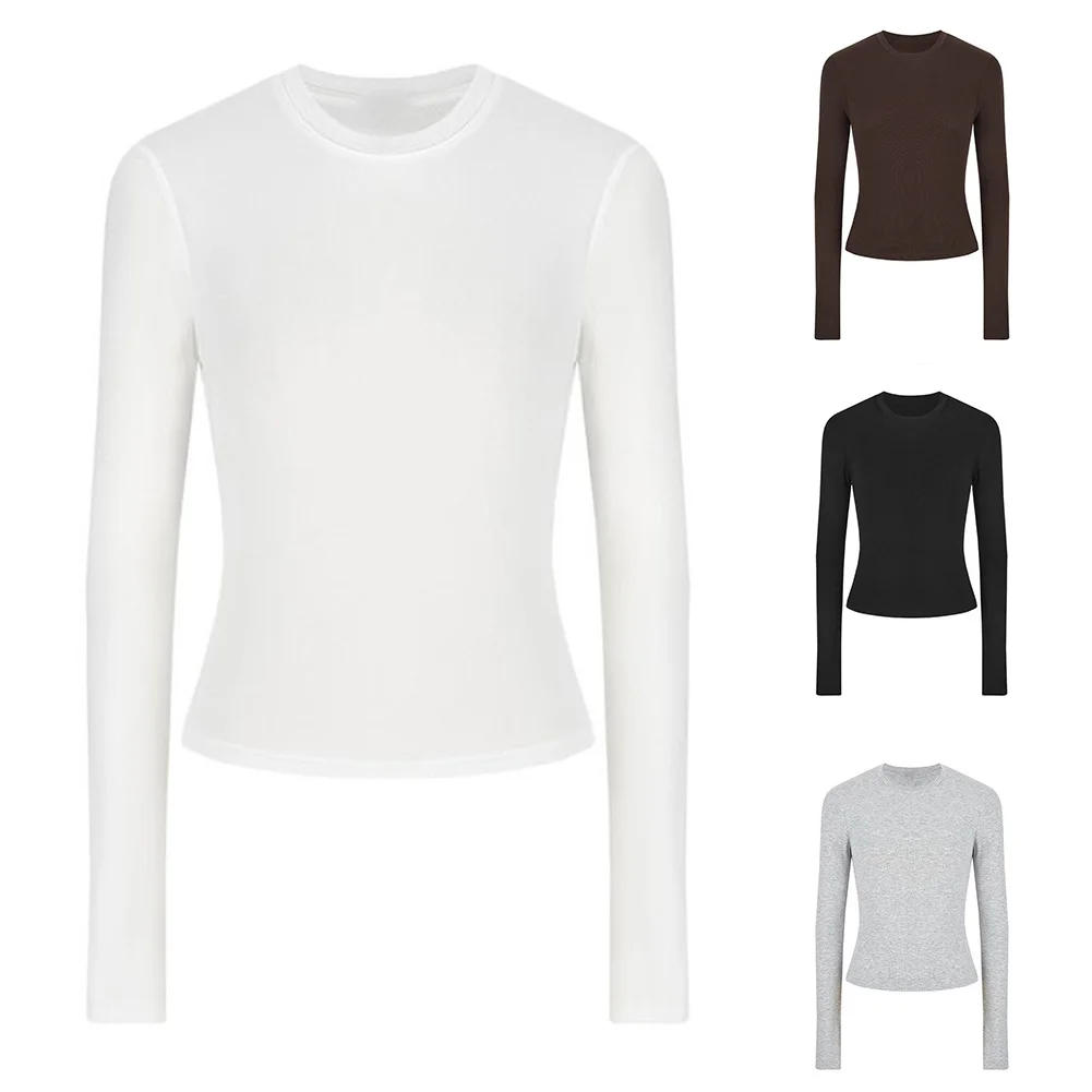 Blus Lengan Panjang Kasual untuk Wanita Atasan Olahraga Slim Fit Cepat Kering Kebugaran Yoga Kaos Dalam Jalanan Tee Pullover