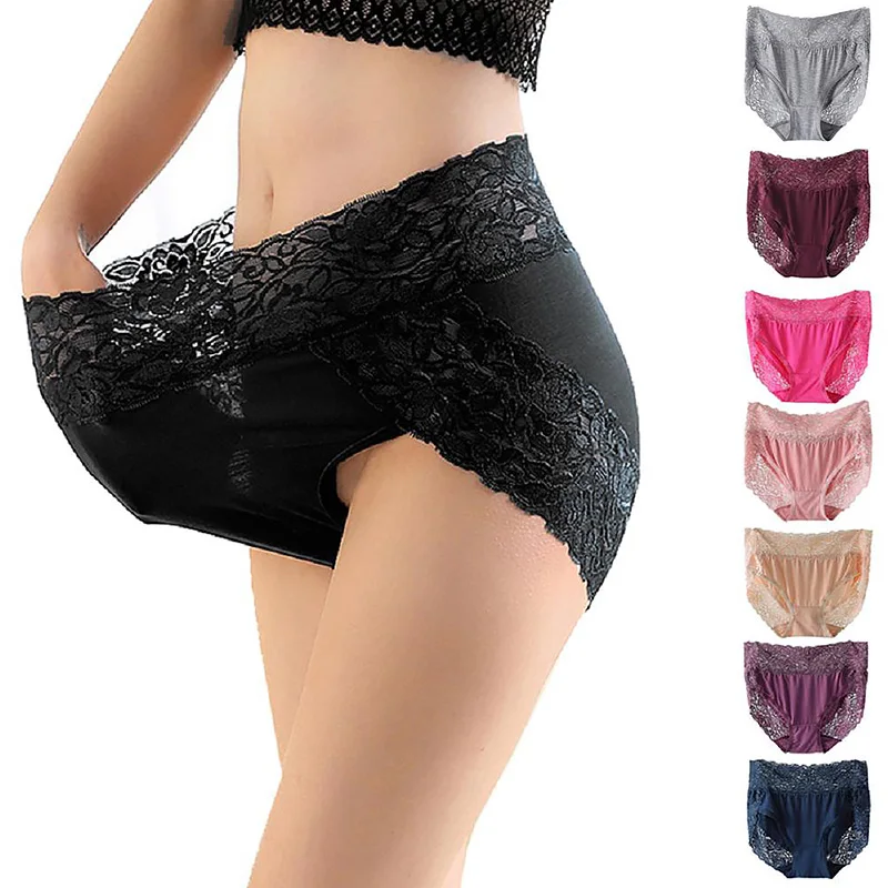 

1Pc Women's Panties Floral Lace Underwear Sexy Lingerie Soft Comfort Breathable Cotton Briefs High Waist Seamless Underpants