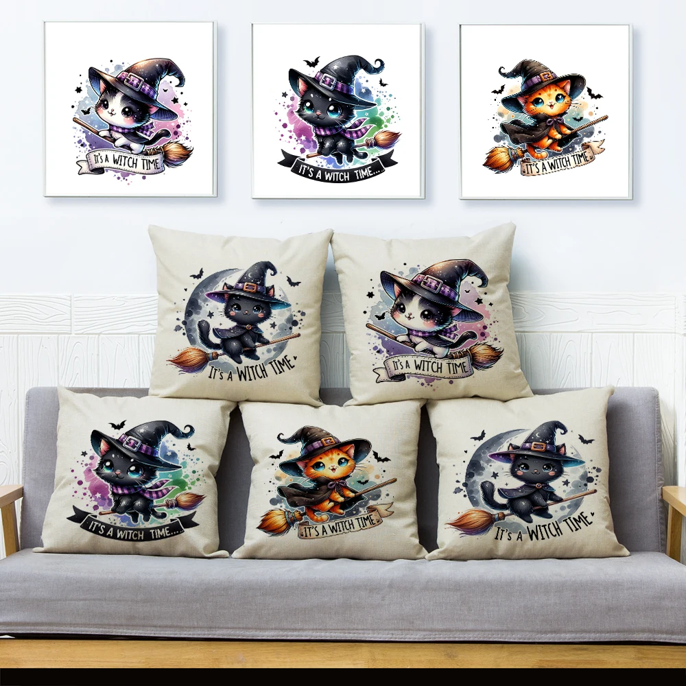 

Potter Cats Cushion Cover Cute Cartoon Animal Pillow Case Double Print Decor Witch Time Children Pillowcase for Sofa Home Car