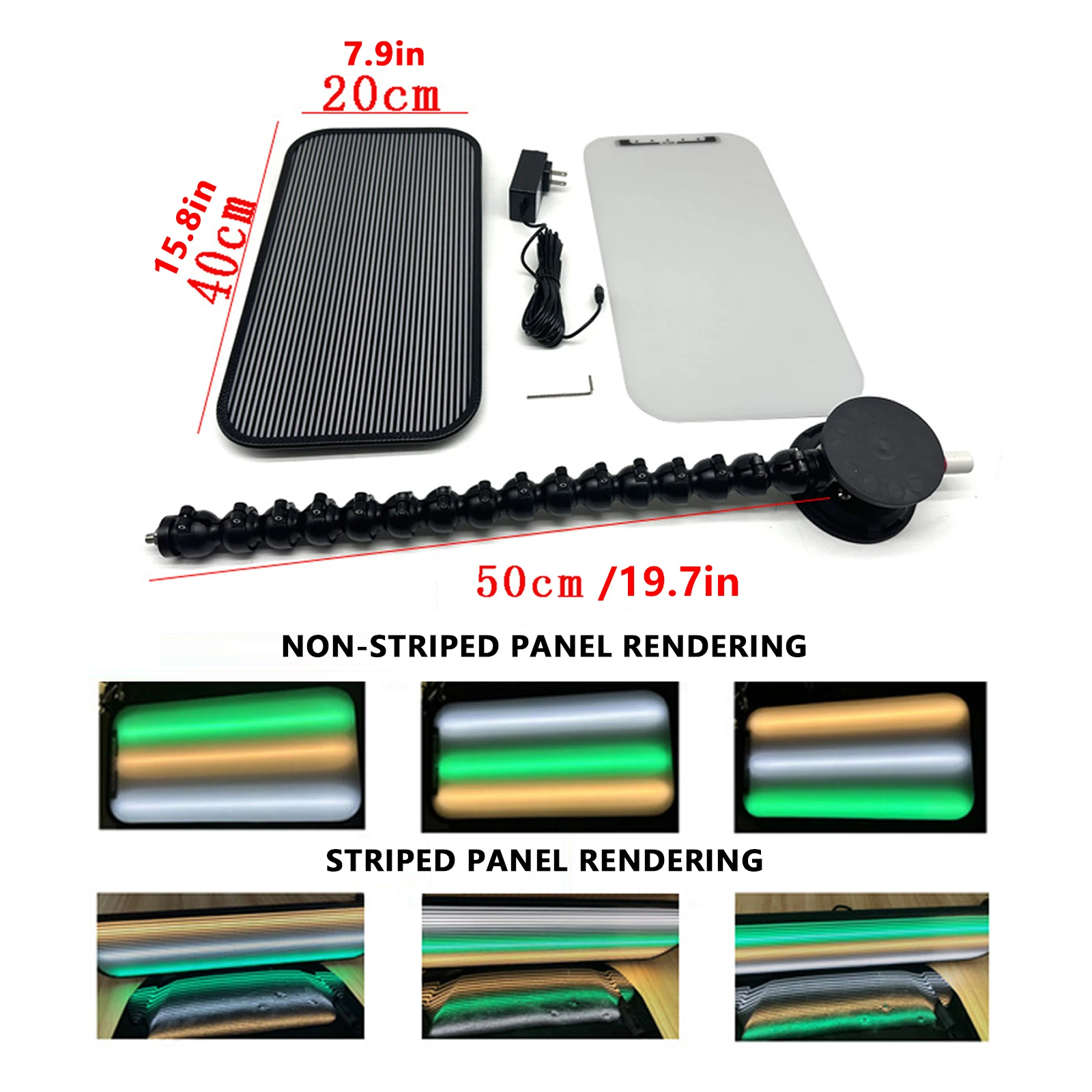 40x20cm Paintless Dent Repair PDR Light for Vehicles, Features a striped panel and green light, Scratch Repair Tool
