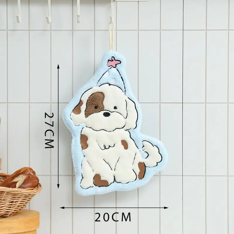Niedliches Cartoon-Hund-Bär Korallenfleece-Handtuch Weich Hautfreundlich Saugfähig Küchen- und Badezimmer-Doppelnutzung Kleines Handtuch – Detail 2