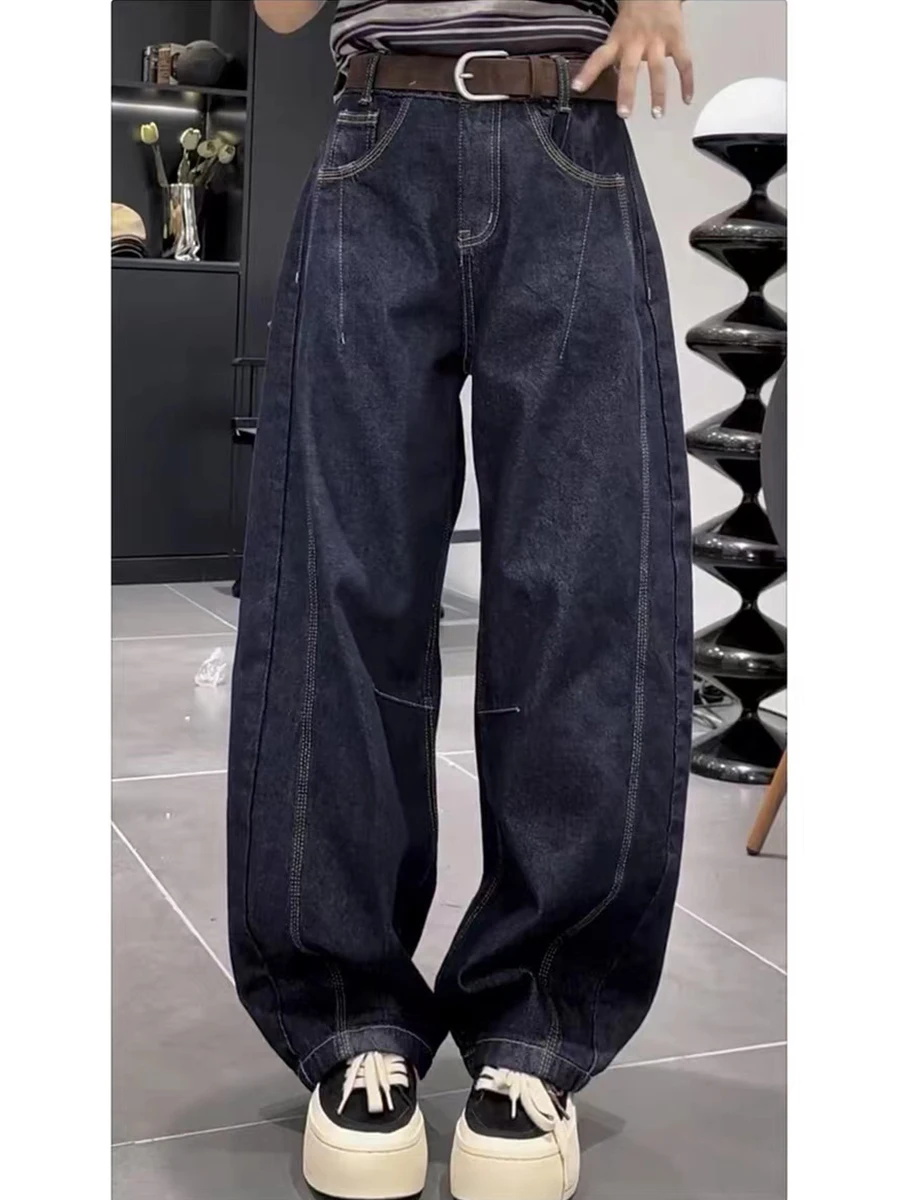 بنطلون جينز نسائي واسع الساق بخصر مرتفع مقاس كبير، تصميم مستقيم فضفاض للتنحيف، بنطلون دنيم كاجوال جديد لفصلي الخريف والربيع #3
