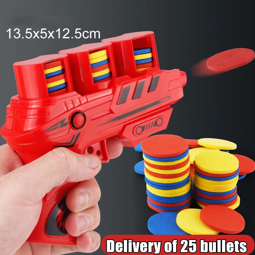 Children Fun Toys Flying Saucer Guns Ejection Flying Disc 100 EVA Soft Bullets Toy Gun Kids Outdoor Games Interactive Sport Toys