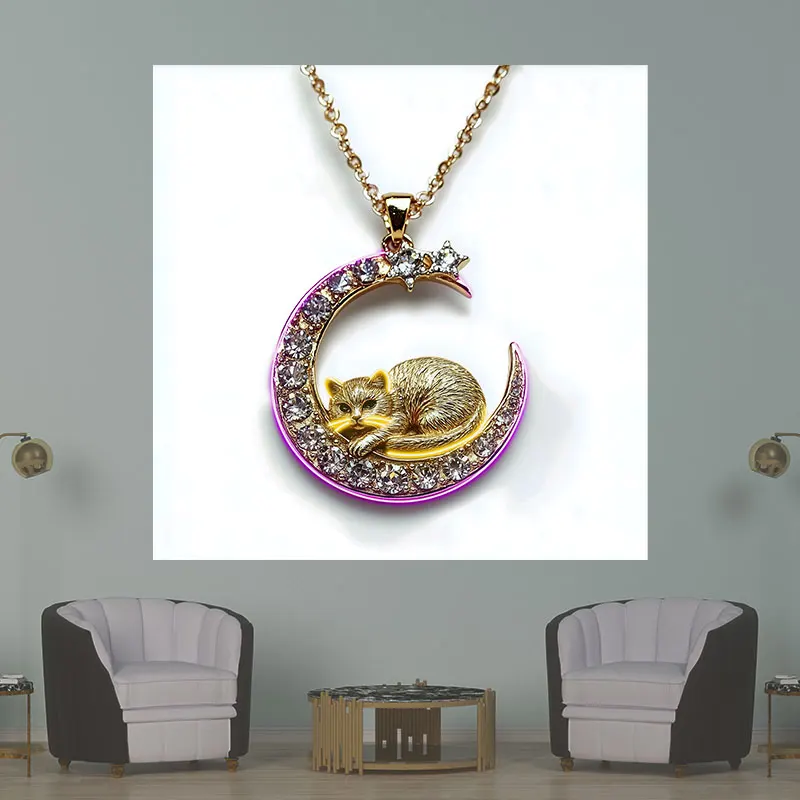 Gato De Ouro No Menisco Colar De Diamante Sinal De Neon, Parede Criativa Pendurada, Decoração Bonita Luz