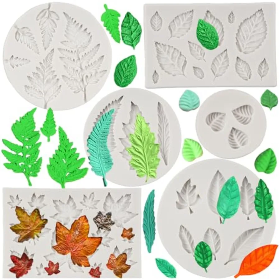 Leaf Silicone Mold Maple Leaf Fondant Mold Rose Leaf Molds Fern Leaves Candy Molds For Cake Decoration Cupcake Topper Chocolate