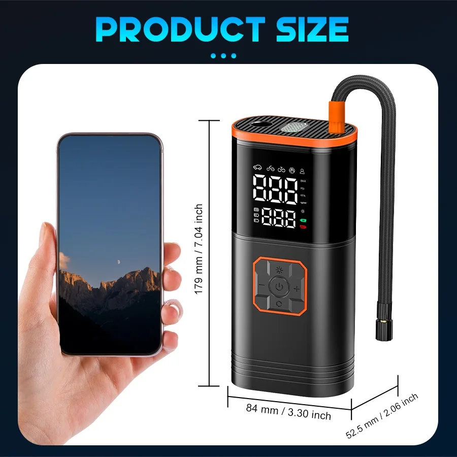 2-in-1 Auto-Starthilfe Reifenfüller 150PSI Luftkompressor Tragbare Powerbank LED-Licht Notfall-Kit für Auto Motorrad Fahrrad