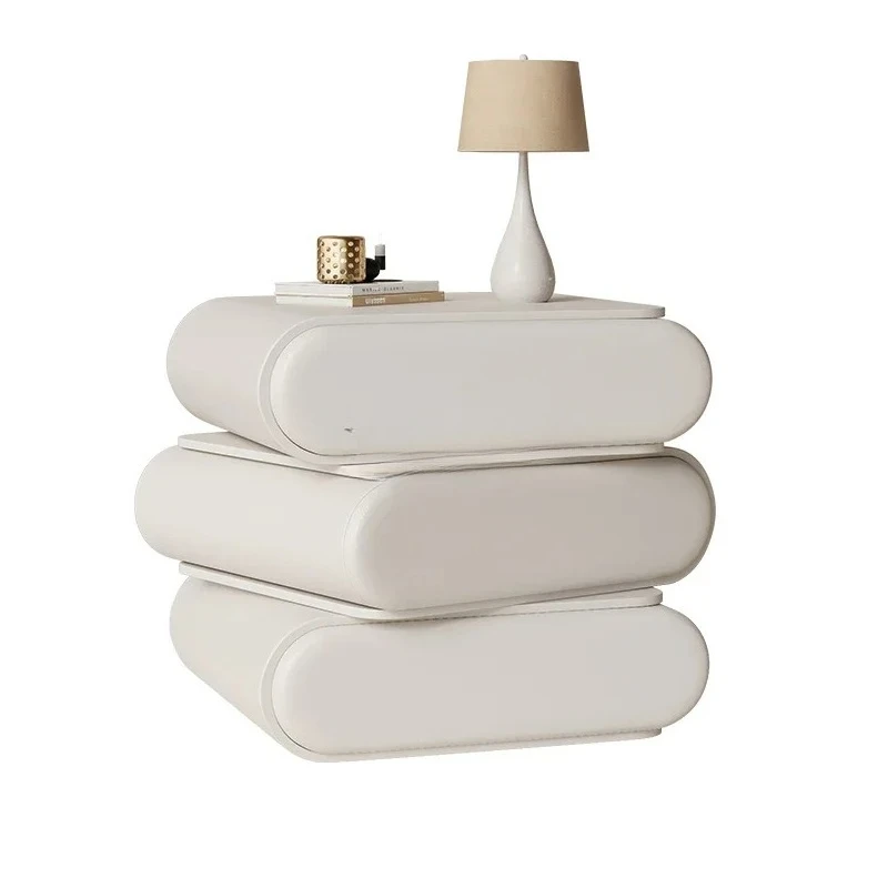 High-end Italian three-layer creative rotating bedside table solid wood leather bedside table